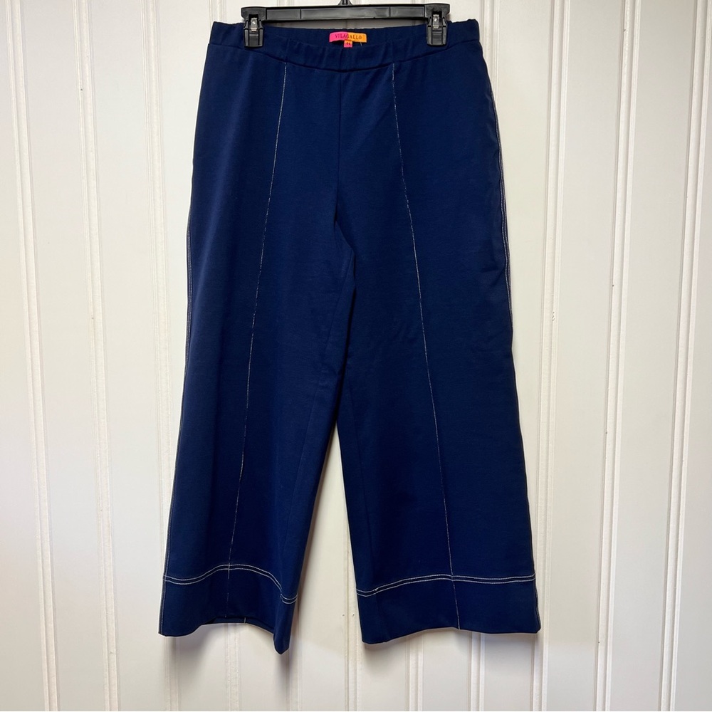 💙 Vilagallo Navy Wide-Leg Cropped Pants – Size 44 / 12 (NWT)